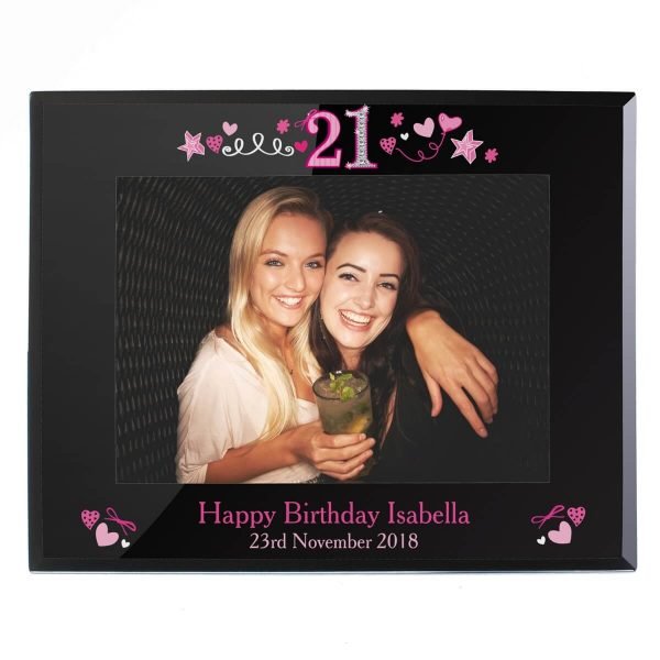 Personalised 21st Birthday Black Glass 7×5 Photo Frame