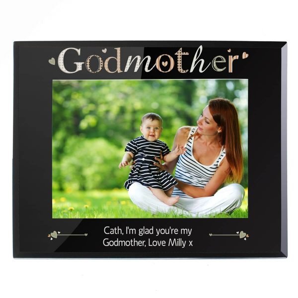 Personalised Godmother Black Glass 7×5 Photo Frame