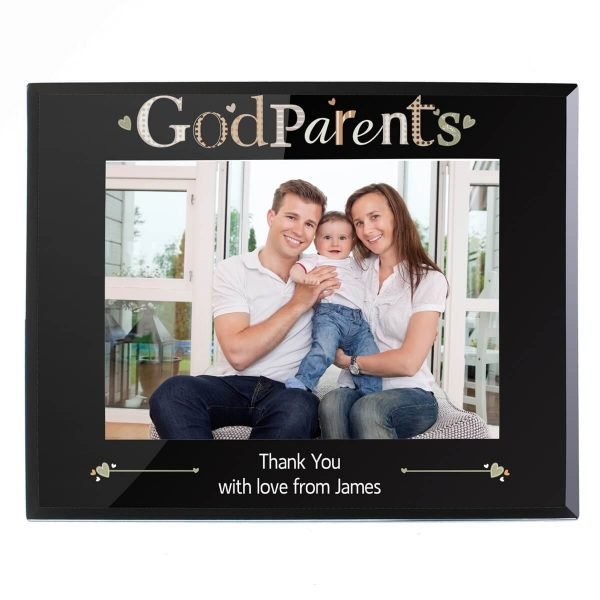 Personalised Godparents Black Glass 7×5 Photo Frame