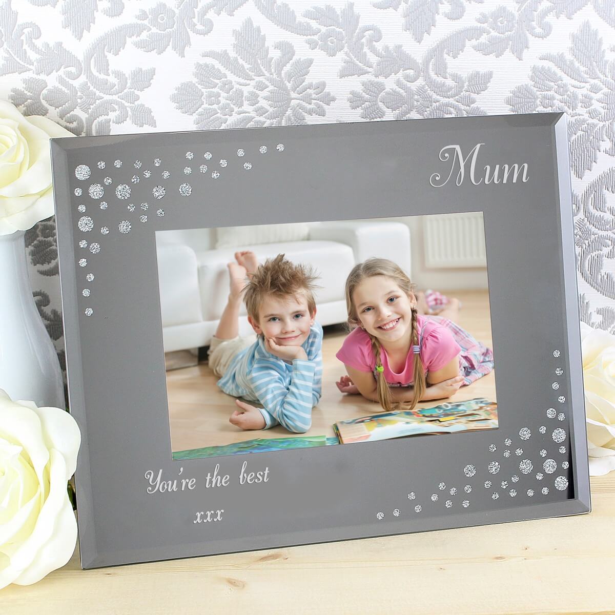 Personalised Any Message 6×4 Landscape Diamante Glass Photo Frame