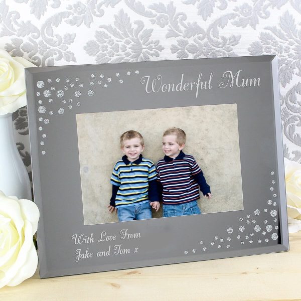 Personalised Any Message 6×4 Landscape Diamante Glass Photo Frame