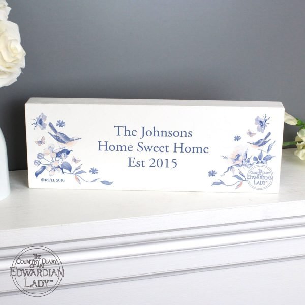 Personalised Country Diary Blue Blossom Wooden Block Sign