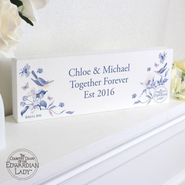 Personalised Country Diary Blue Blossom Wooden Block Sign