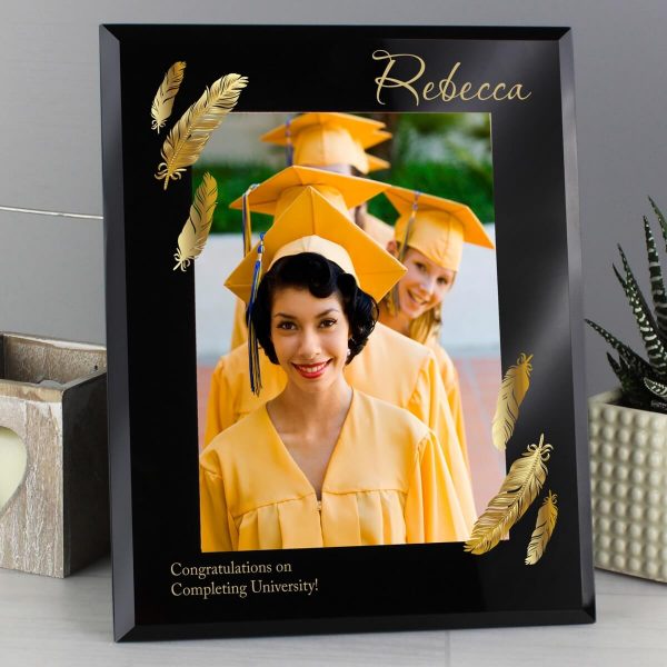 Personalised Golden Feather 7×5 Black Glass Photo Frame