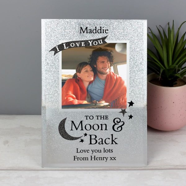 Personalised To the Moon and Back 4×4 Glitter Glass Photo Frame