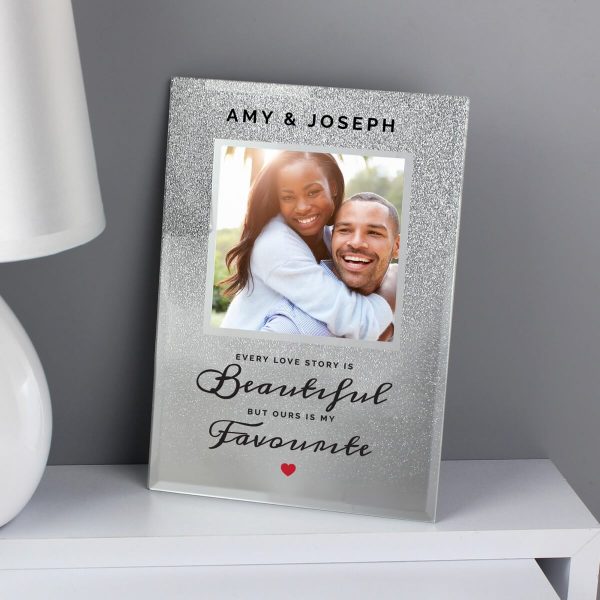 Personalised Every Love Story Is Beautiful 4×4 Glitter Glass Photo Frame