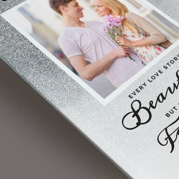 Personalised Every Love Story Is Beautiful 4×4 Glitter Glass Photo Frame