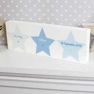 Personalised Stitch & Dot Baby Boy Wooden Block Sign