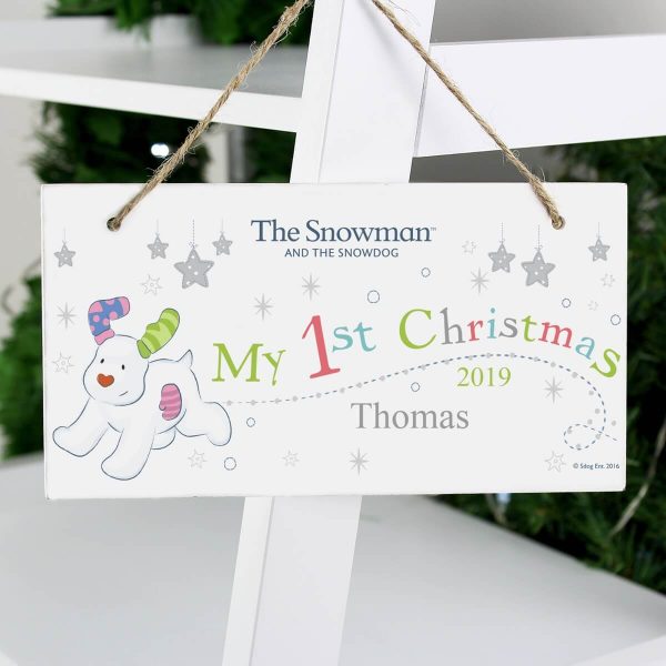 Personalised The Snowman and the Snowdog My 1st Christmas Wooden Sign