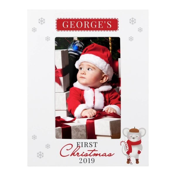 Personalised ‘1st Christmas’ Mouse White 6×4 Photo Frame