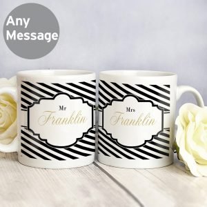 Personalised Art Deco Striped Mug Set