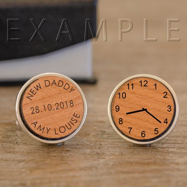 Personalised Cufflinks – Your Message & Time (Wooden)