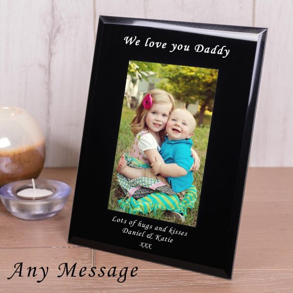 Personalised Black Glass Photo Frame (6×4) – Your Message