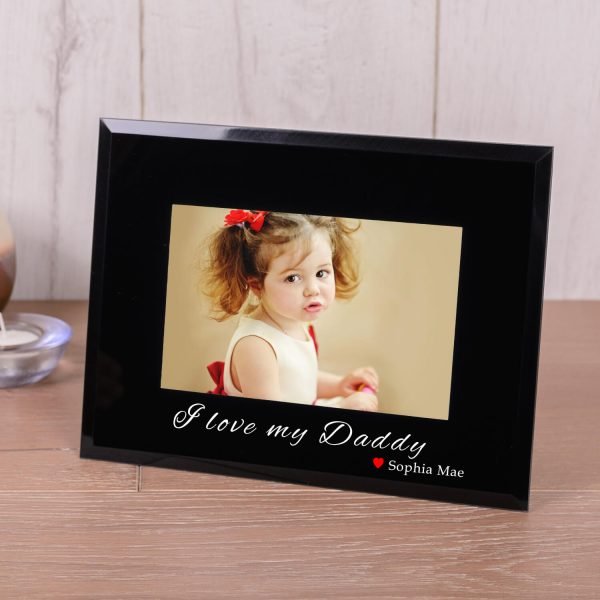 Personalised Black Glass Photo Frame (6×4) – I Heart my Daddy