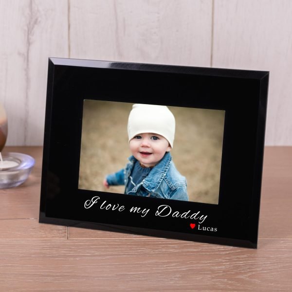 Personalised Black Glass Photo Frame (6×4) – I Heart my Daddy