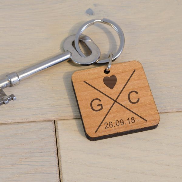 Personalised Wooden Key Ring – Date & Initials