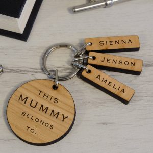 Personalised Wooden Key Ring – Initial & Message (Square)