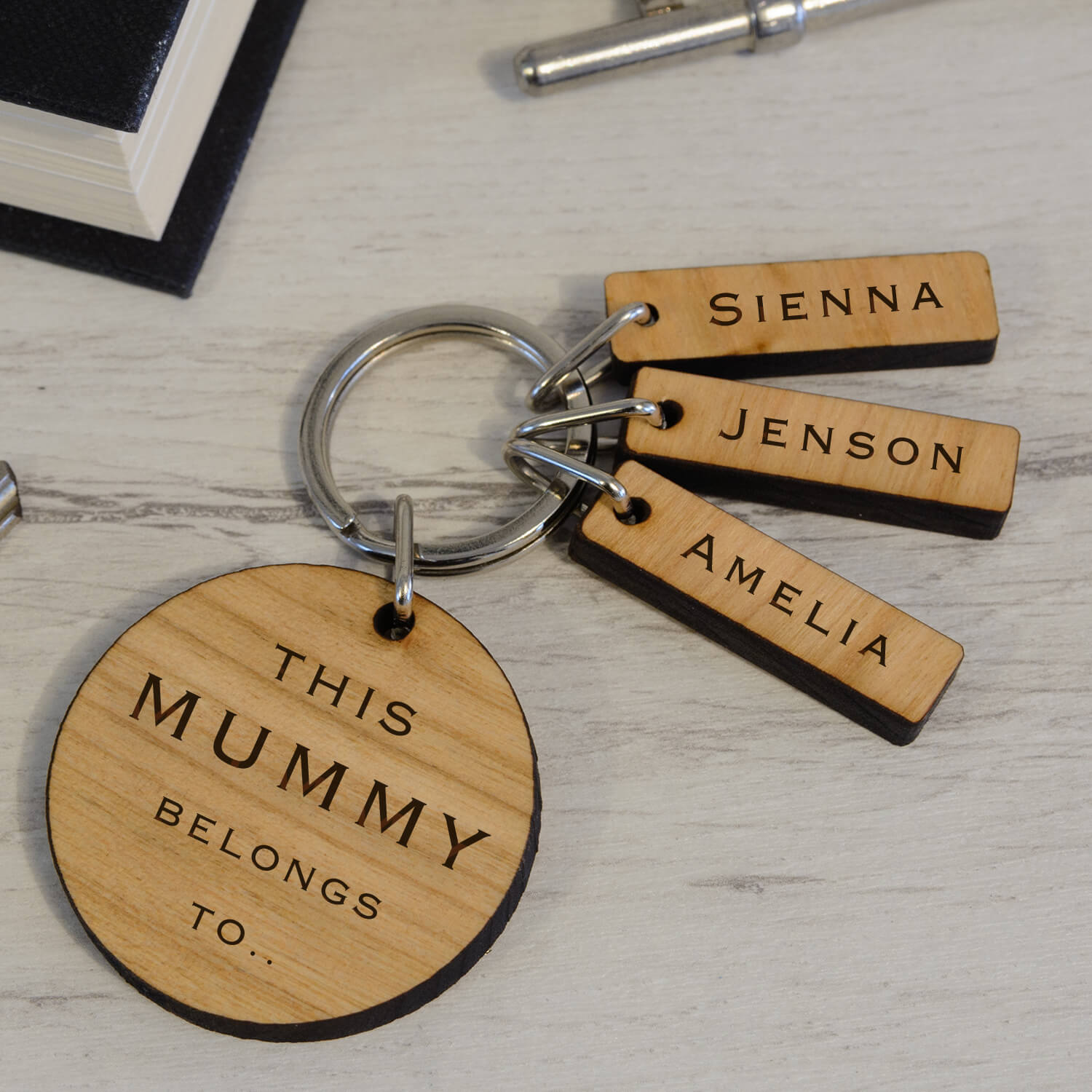 Personalised Wooden Key Ring – Tags