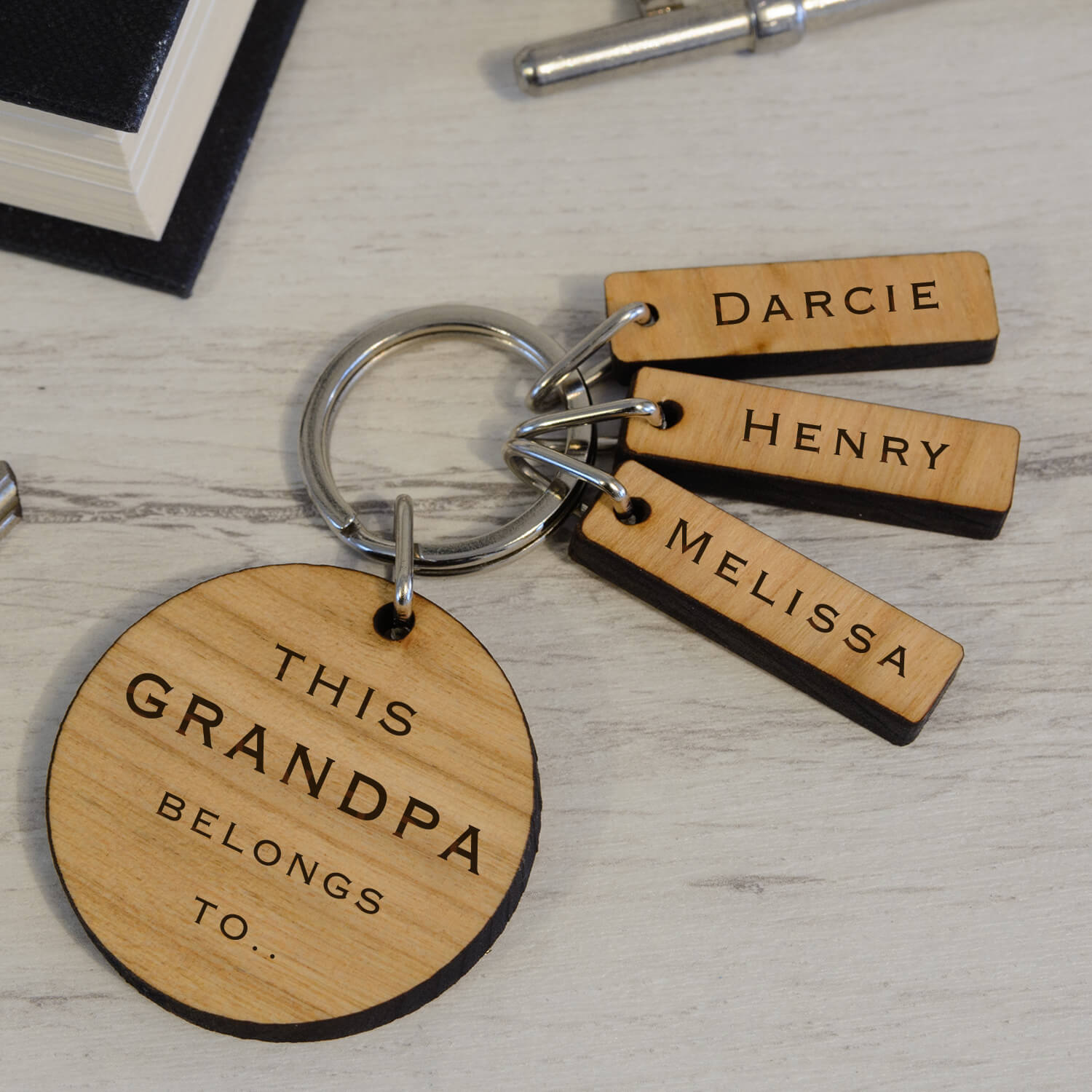 Personalised Wooden Key Ring – Tags