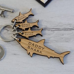Personalised Wooden Key Ring – Sharks