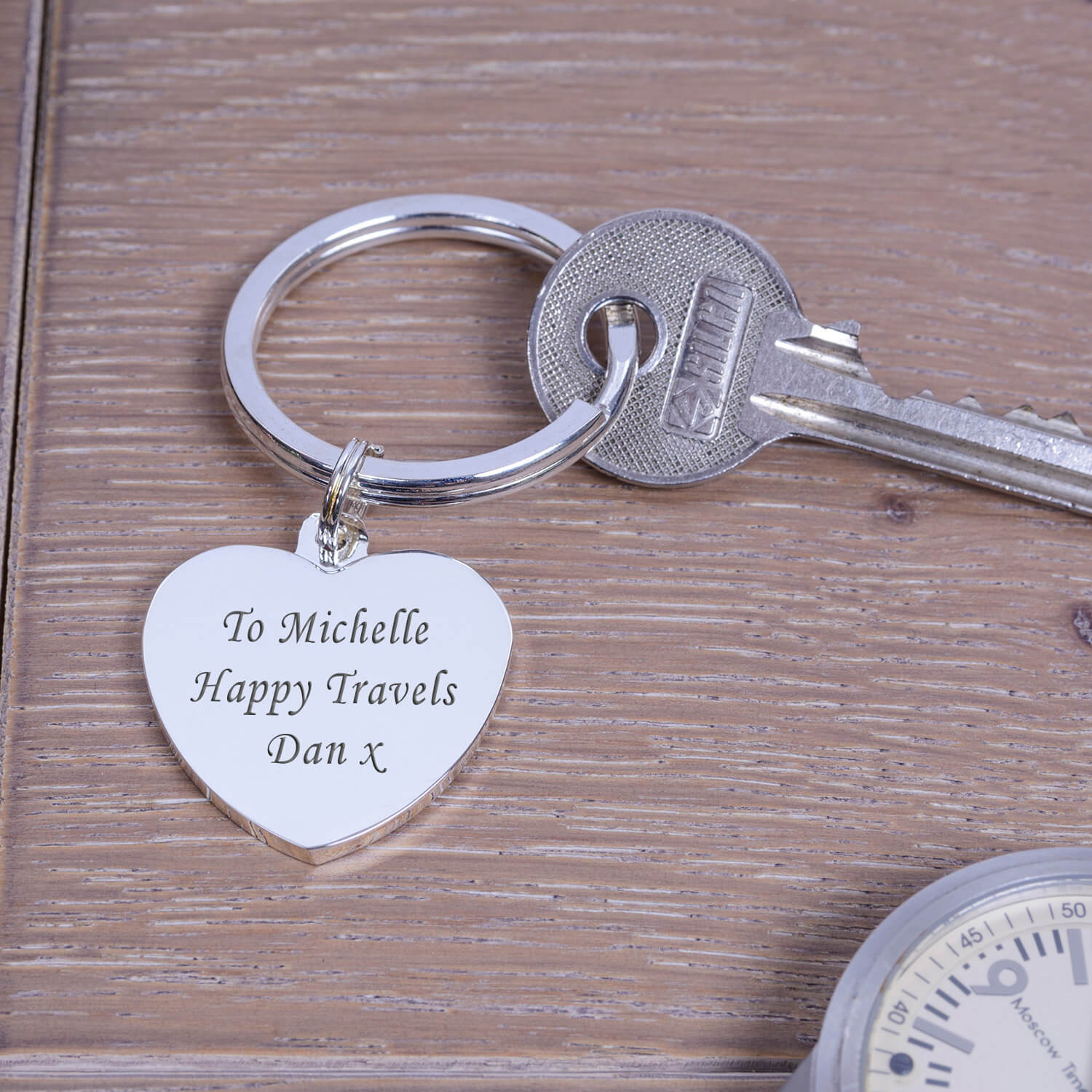Personalised Silver Key Ring – Your Message (Heart)