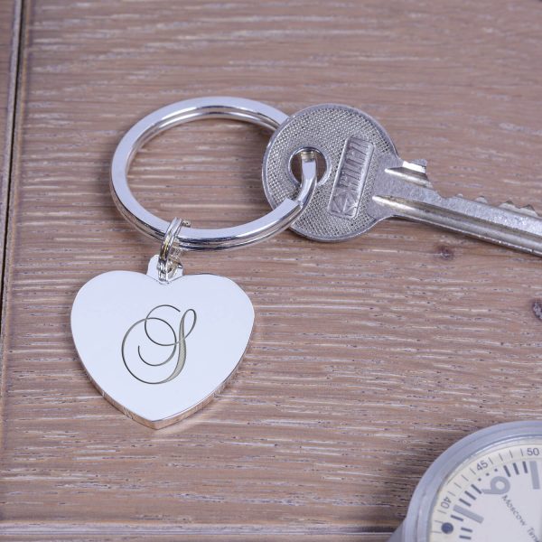 Personalised Silver Key Ring – Initial (Heart)