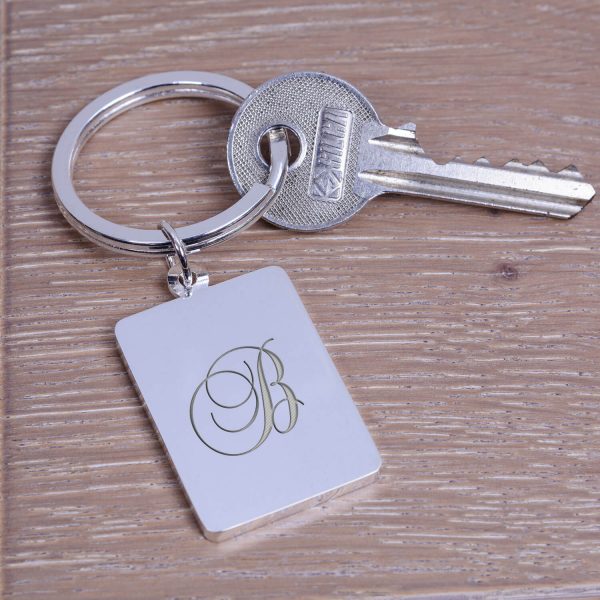 Personalised Silver Key Ring – Initial (Rectangle)