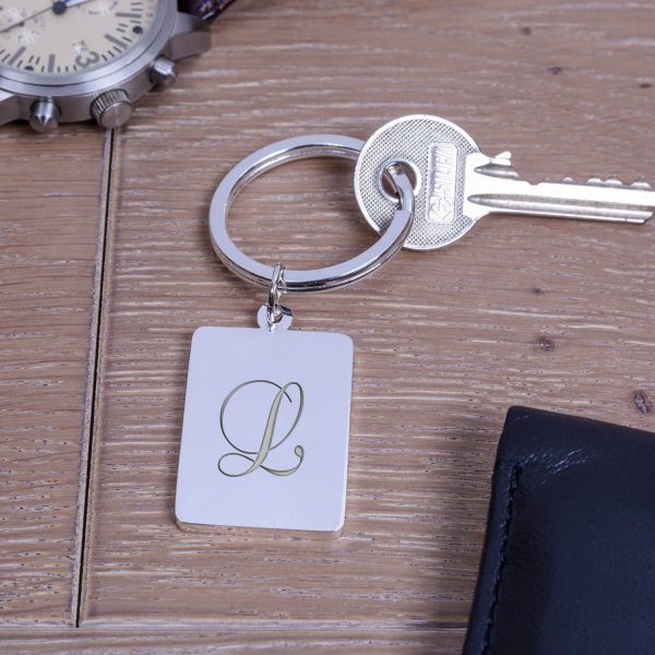 Personalised Silver Key Ring – Initial (Rectangle)