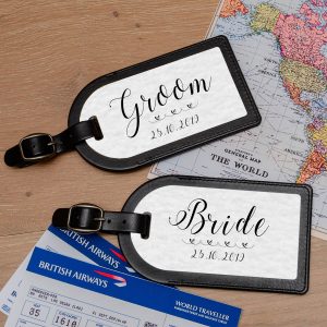 Personalised Leather Luggage Tags (Pair) – Bride & Groom