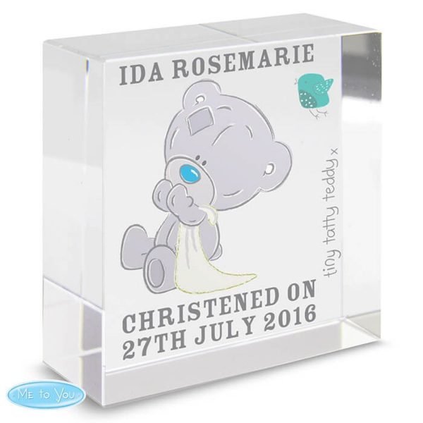 Personalised Tiny Tatty Teddy Large Christening Crystal Token