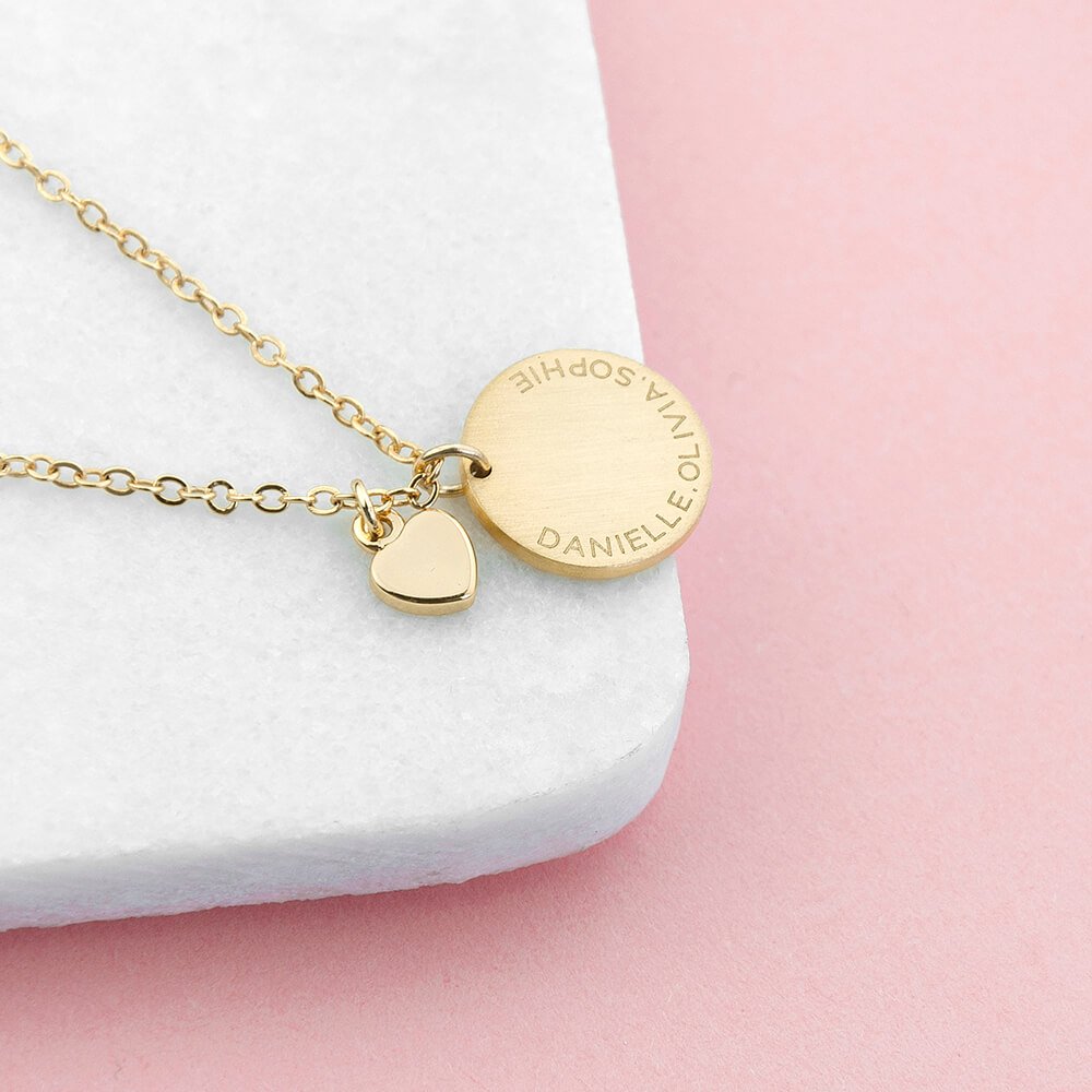 Personalised Heart & Disc Family Necklace – Message
