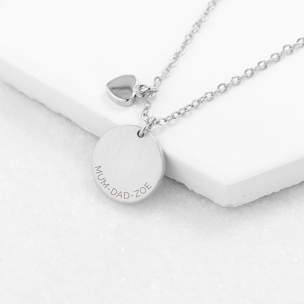 Personalised Heart & Disc Family Necklace – Message