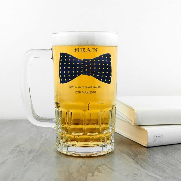 Personalised Beer Glass (Tankard) – Your Message & Name (Bowtie)