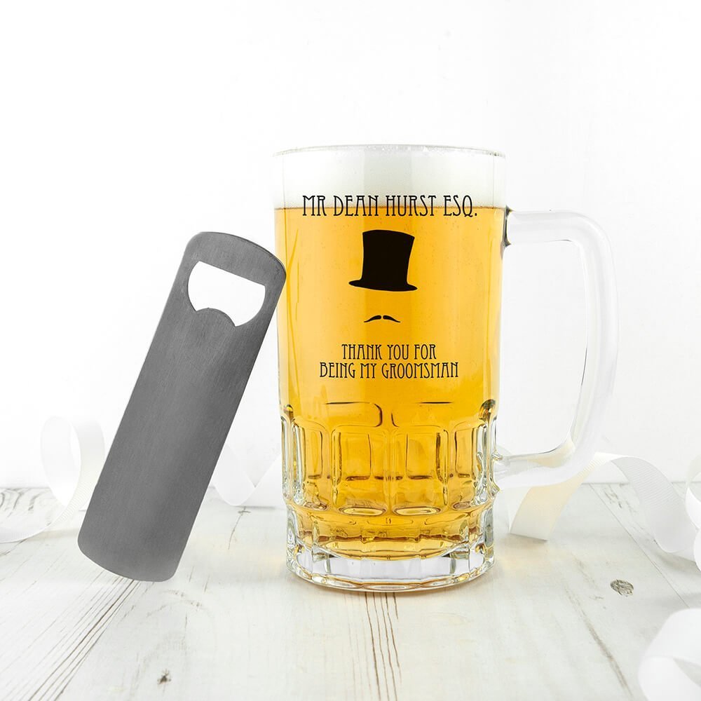 Personalised Wedding Beer Glass (Tankard) – Groomsman
