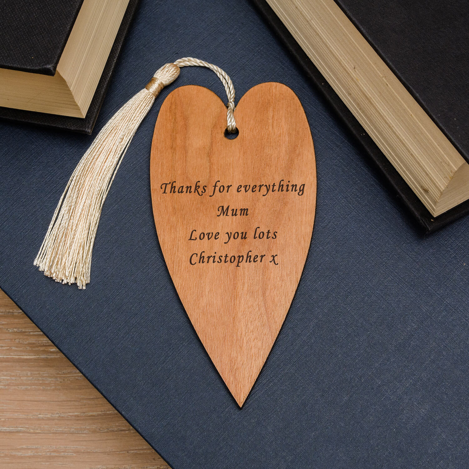 Personalised Wooden Bookmark – Your Message (Heart)