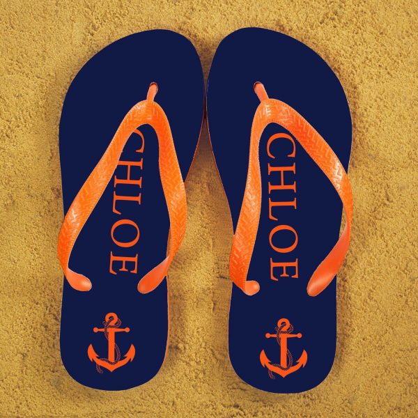 Personalised Adults Flip Flops (Blue & Orange) – Anchors