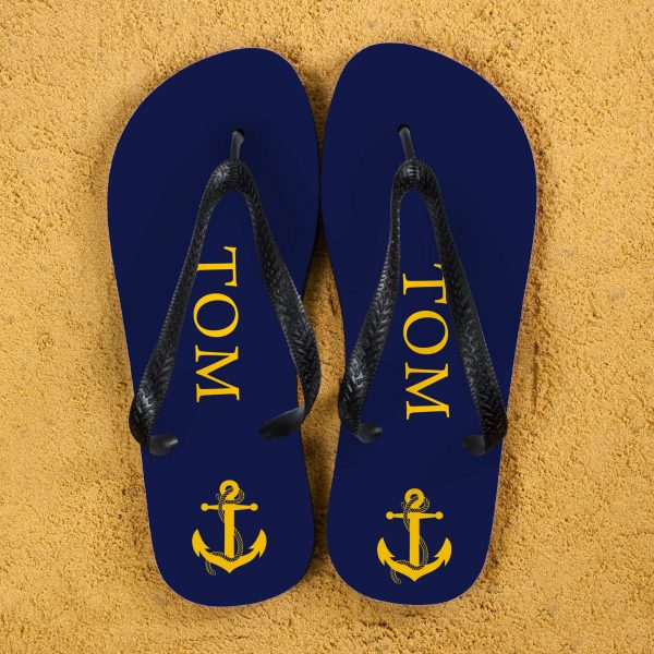 Personalised Adults Flip Flops (Blue & Yellow) – Anchors