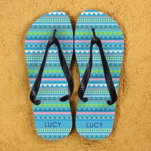 Personalised Adults Flip Flops (Blue) – Striped