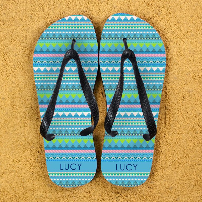 Personalised Adults Flip Flops (Blue) – Aztec