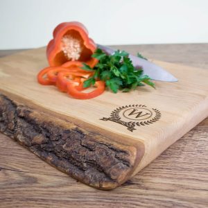 Personalised Rustic Welsh Ash Chopping Board – Initial (Olympic)