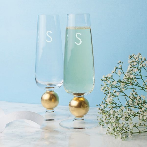 Personalised set of 2 Gold Champagne Glasses – Initial