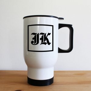 Personalised Medieval Initials White Travel Mug