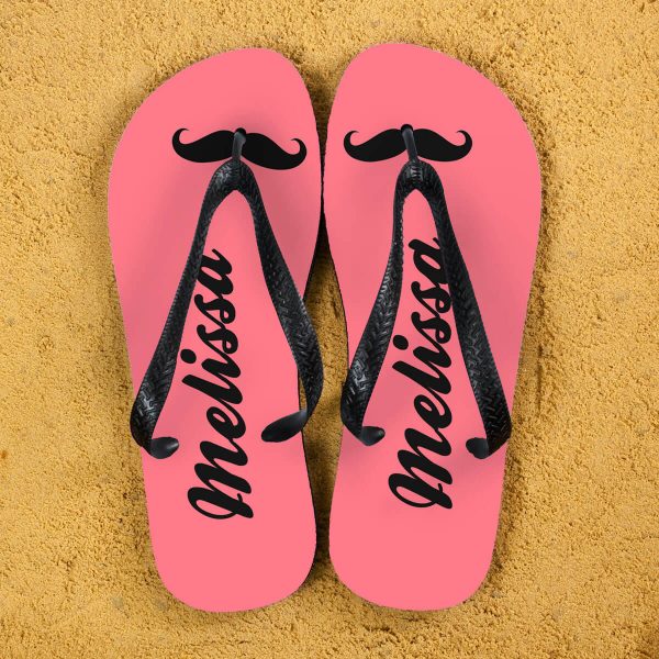 Personalised Adults Flip Flops (Pink & Black) – Moustache