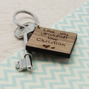 Personalised Wooden Key Ring – Initial & Message (Square)
