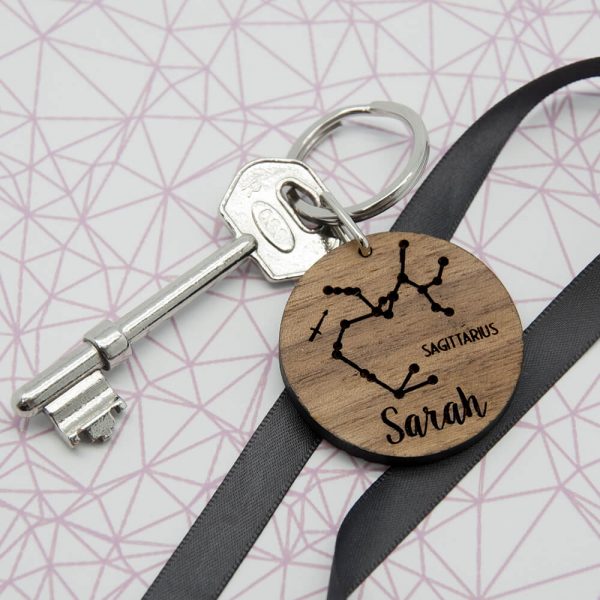 Personalised Wooden Key Ring – Zodiac Sign & Name