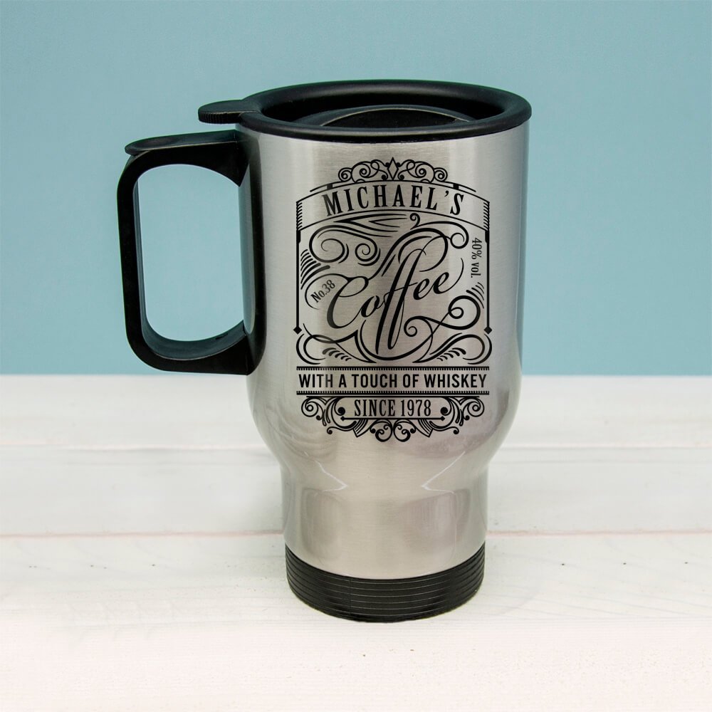 Personalised Coffee With a Touch of Whiskey Travel Mug