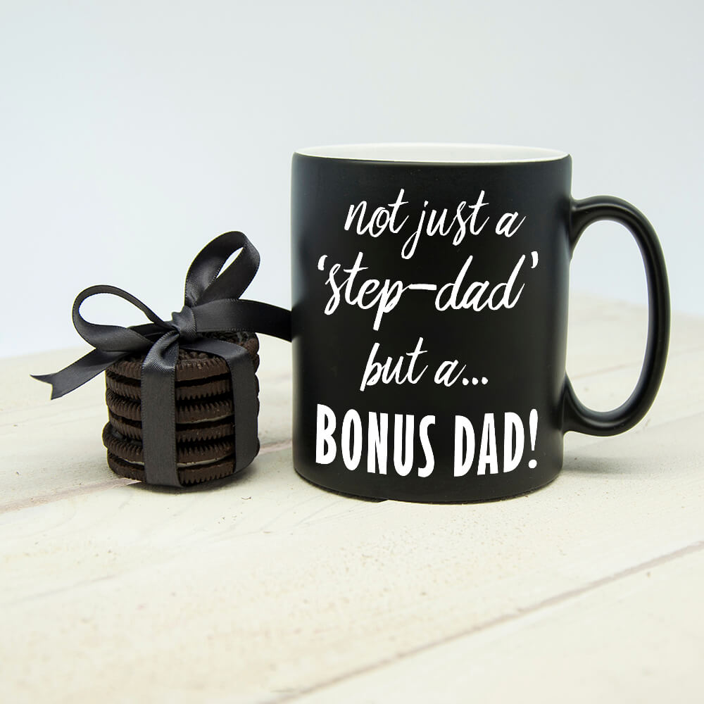 Personalised Bonus Dad Black Matte Mug
