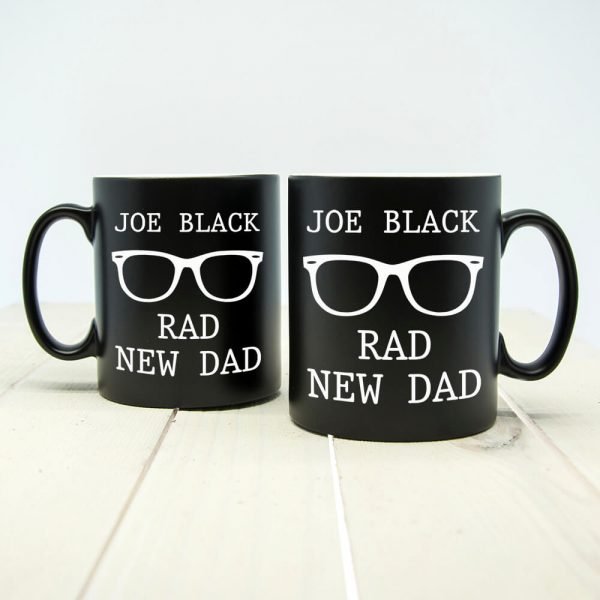 Personalised Rad New Dad Black Matte Mug