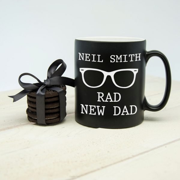 Personalised Rad New Dad Black Matte Mug