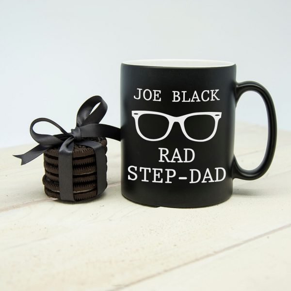 Personalised Rad Step Dad Black Matte Mug